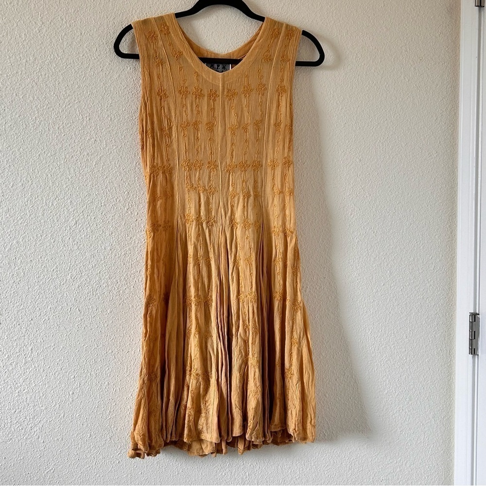 M. P. H. Vtg Floral Embroidered Sleeveless mustard yellow Dress Fits Women S-M